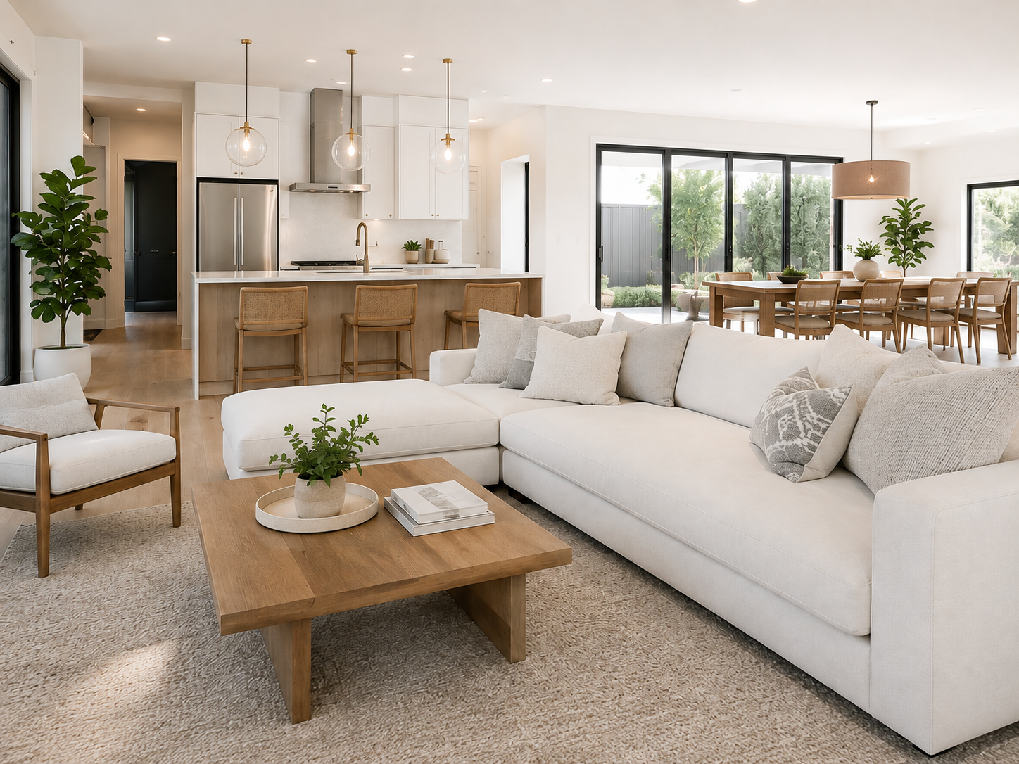 Clean, tidy living room with fresh cushions and clear surfaces